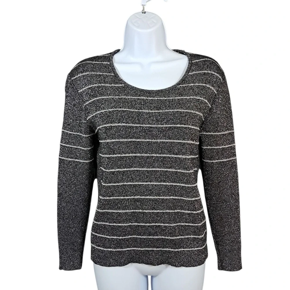 Vtg 50s Macys Associates Wool Pullover Sweater Metallic Italy Large Black